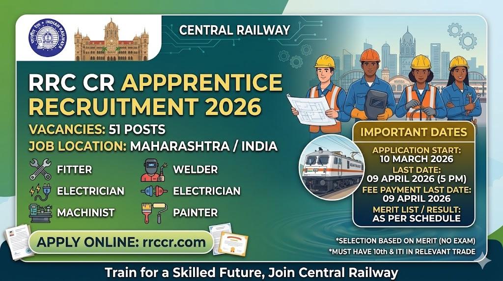 Central Railway Apprentice 2026 Apply Online for 51 Trade Posts