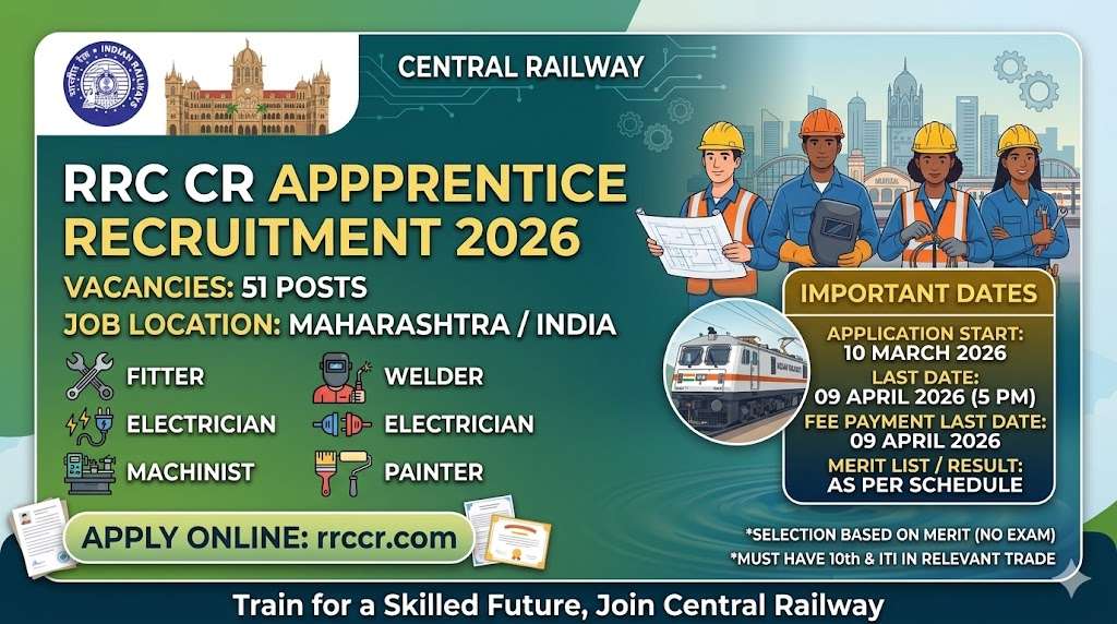 Central Railway Apprentice 2026 Apply Online for 51 Trade Posts