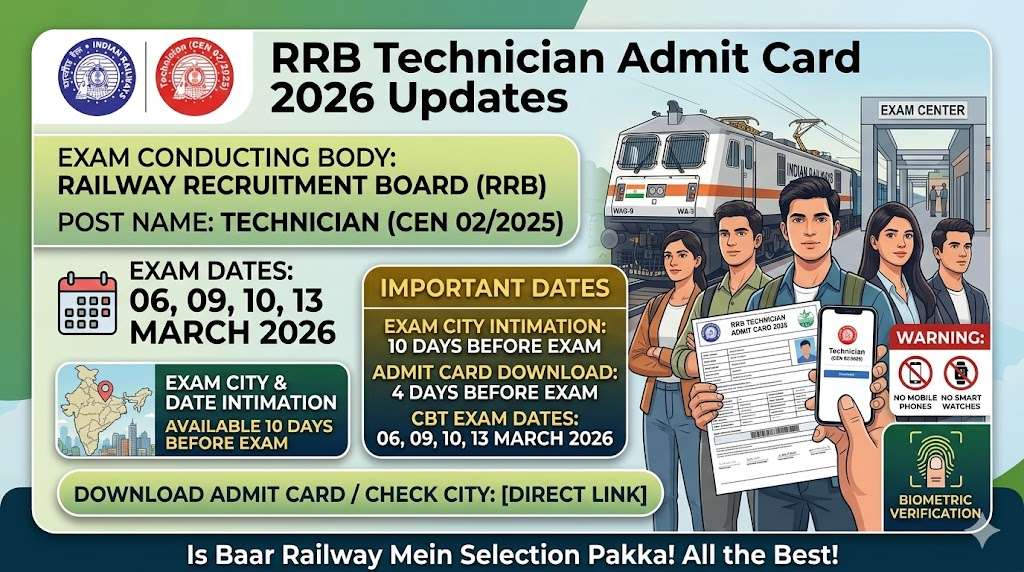 RRB Technician Admit Card 2026: Check Exam City & Hall Ticket