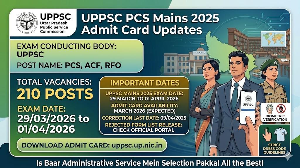 UPPSC Mains 2025 Admit Card: Download PCS ACF RFO Hall Ticket 2026