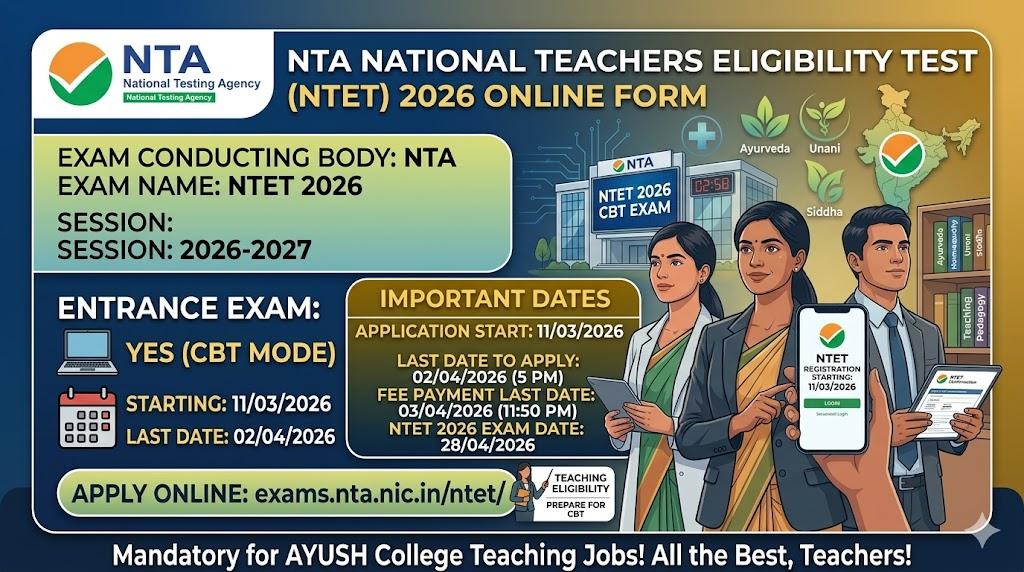 NTA NTET 2026 Apply Online: National Teachers Eligibility Test Form