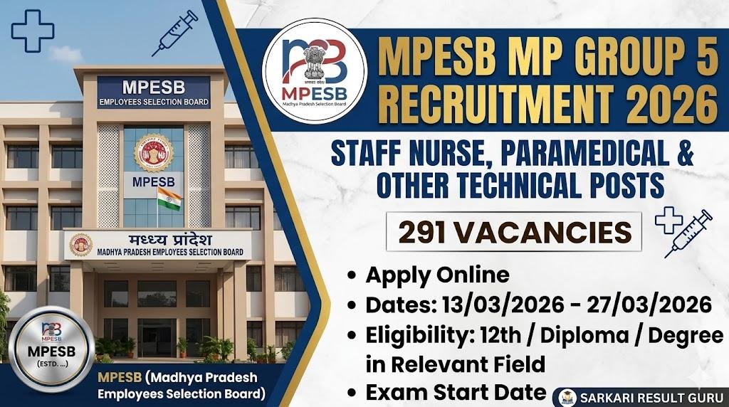 MP Group 5 Jobs 2026 Apply for 291 Staff Nurse & Paramedical Posts