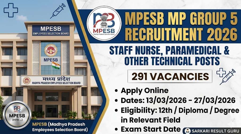 MP Group 5 Jobs 2026 Apply for 291 Staff Nurse & Paramedical Posts