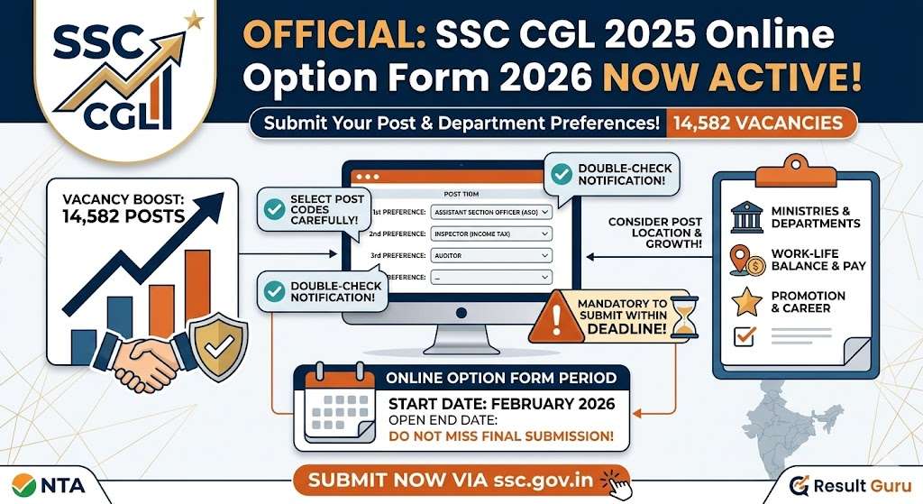 SSC CGL 2025 Online Option Form 2026: Fill 14582 Post Preferences