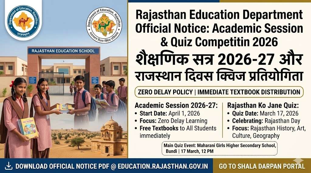 Rajasthan School Session 2026: Free Textbooks & Quiz Notice