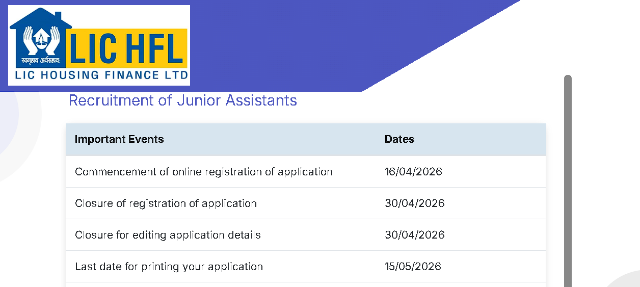 LIC HFL Junior Assistant Recruitment 2026: Apply Online Before April 30